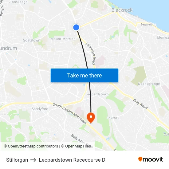 Stillorgan to Leopardstown Racecourse D map