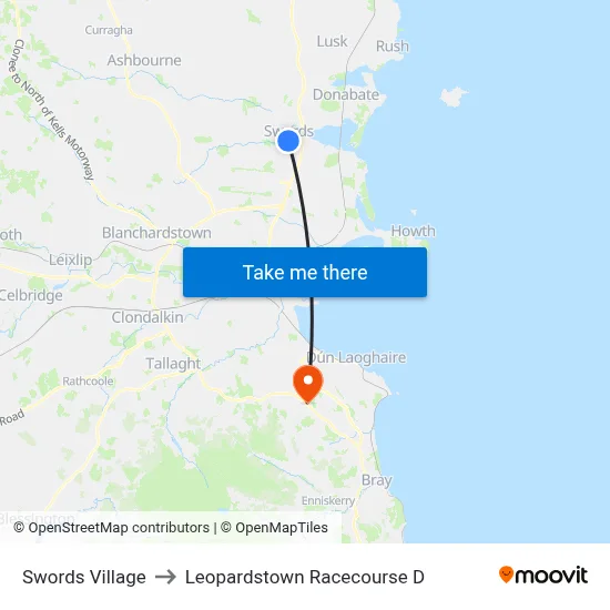 Swords Village to Leopardstown Racecourse D map