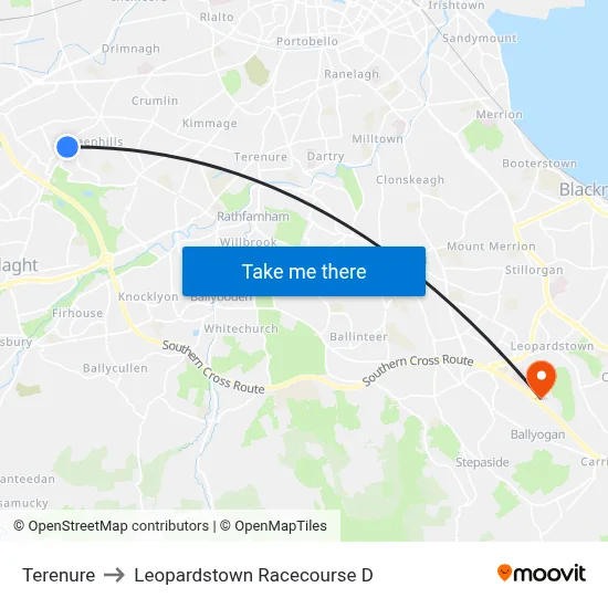Terenure to Leopardstown Racecourse D map