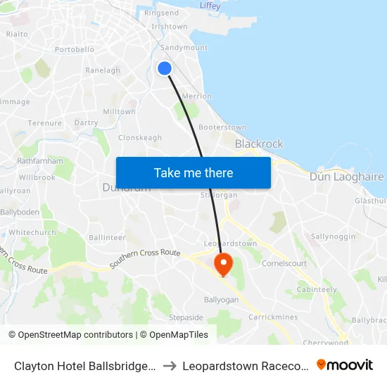 Clayton Hotel Ballsbridge Dublin to Leopardstown Racecourse D map