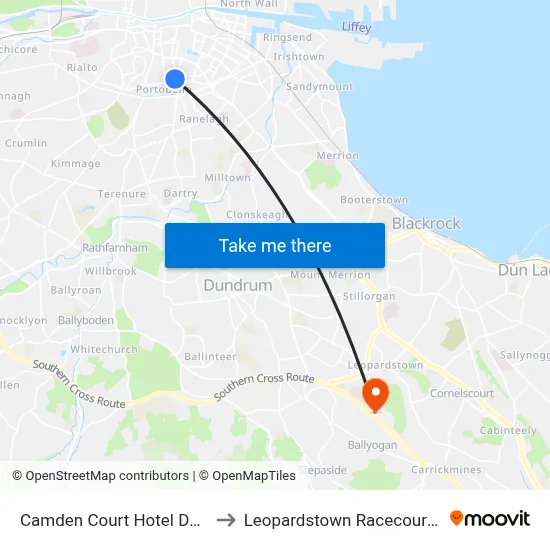 Camden Court Hotel Dublin to Leopardstown Racecourse D map