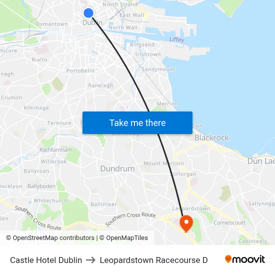 Castle Hotel Dublin to Leopardstown Racecourse D map