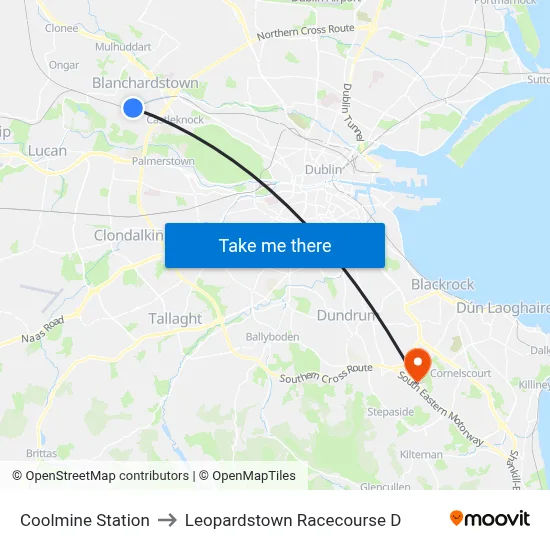 Coolmine Station to Leopardstown Racecourse D map