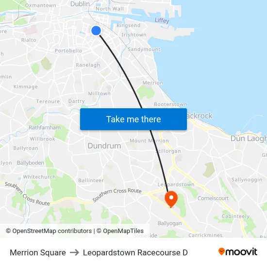 Merrion Square to Leopardstown Racecourse D map