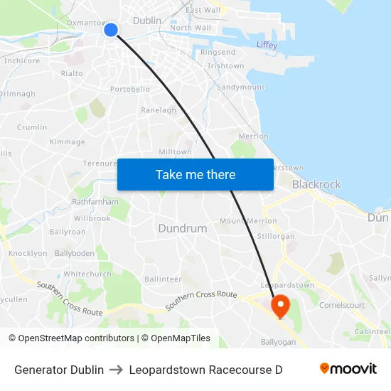 Generator Dublin to Leopardstown Racecourse D map