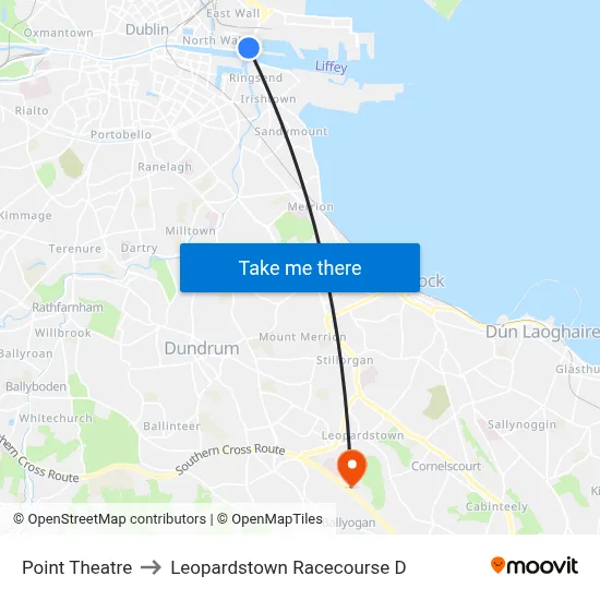 Point Theatre to Leopardstown Racecourse D map