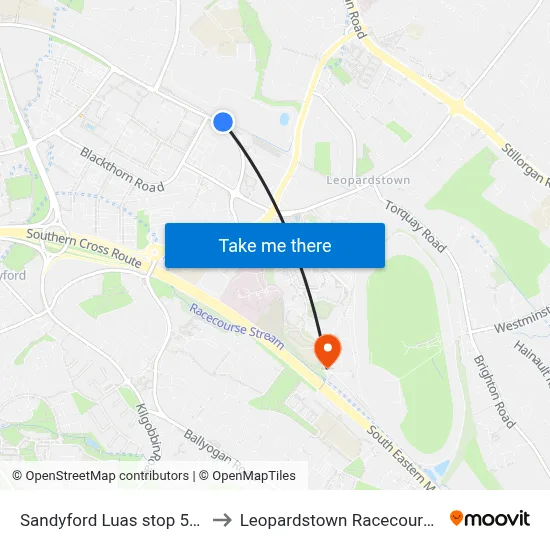 Sandyford Luas stop 5142 to Leopardstown Racecourse D map