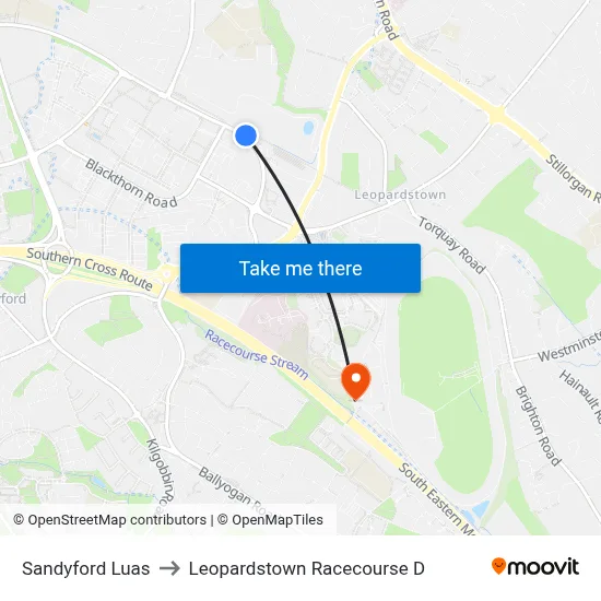 Sandyford Luas to Leopardstown Racecourse D map