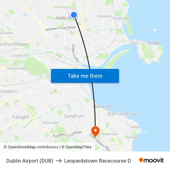 Dublin Airport (DUB) to Leopardstown Racecourse D map