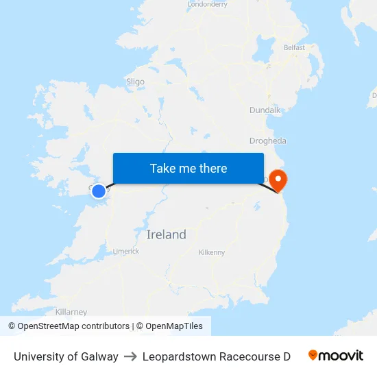 University of Galway to Leopardstown Racecourse D map