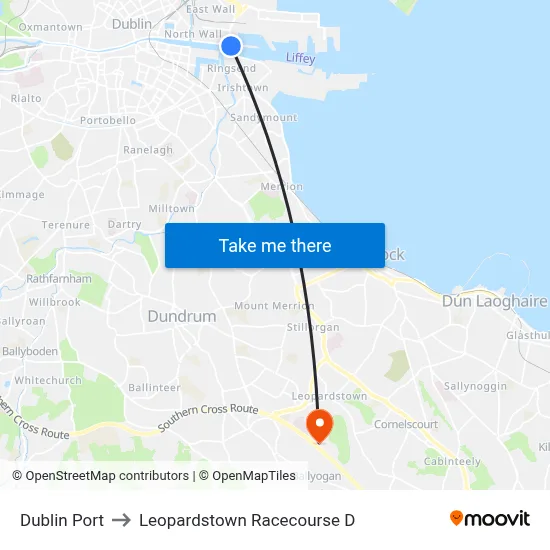 Dublin Port to Leopardstown Racecourse D map