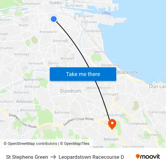 St Stephens Green to Leopardstown Racecourse D map