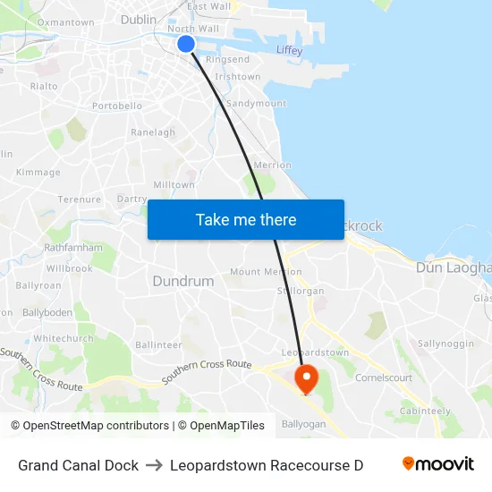 Grand Canal Dock to Leopardstown Racecourse D map
