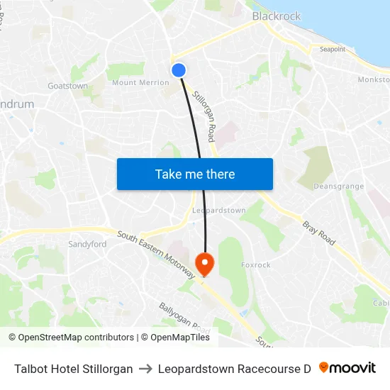 Talbot Hotel Stillorgan to Leopardstown Racecourse D map