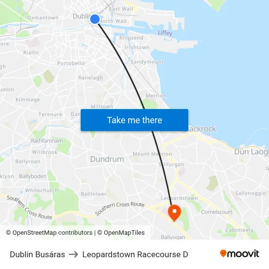 Dublin Busáras to Leopardstown Racecourse D map