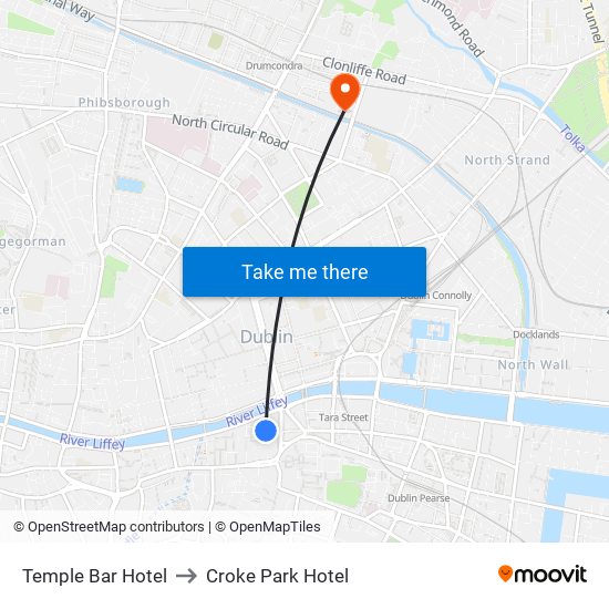 Temple Bar Hotel to Croke Park Hotel map