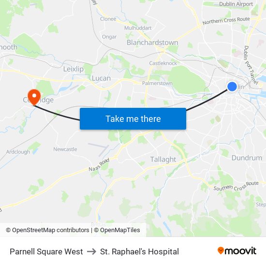 Parnell Square West to St. Raphael's Hospital map