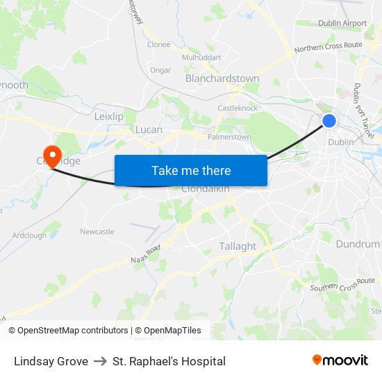 Lindsay Grove to St. Raphael's Hospital map
