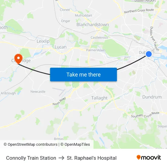 Connolly Train Station to St. Raphael's Hospital map
