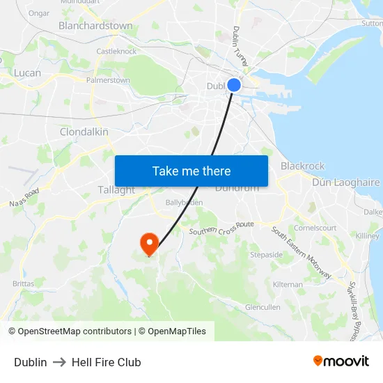 Dublin to Hell Fire Club map