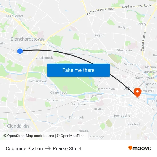 Coolmine Station to Pearse Street map