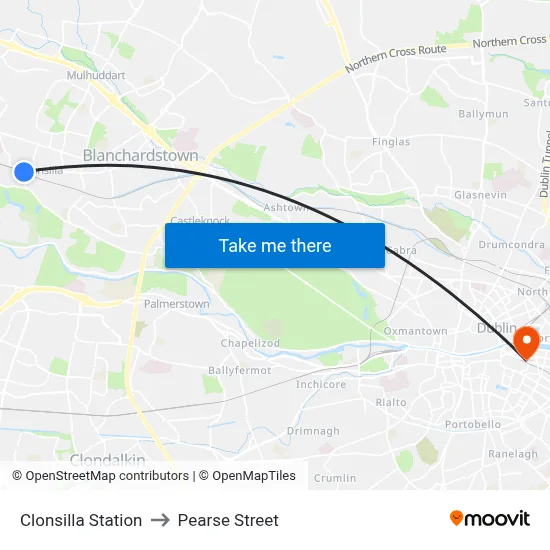 Clonsilla Station to Pearse Street map