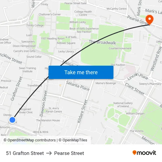 51 Grafton Street to Pearse Street map