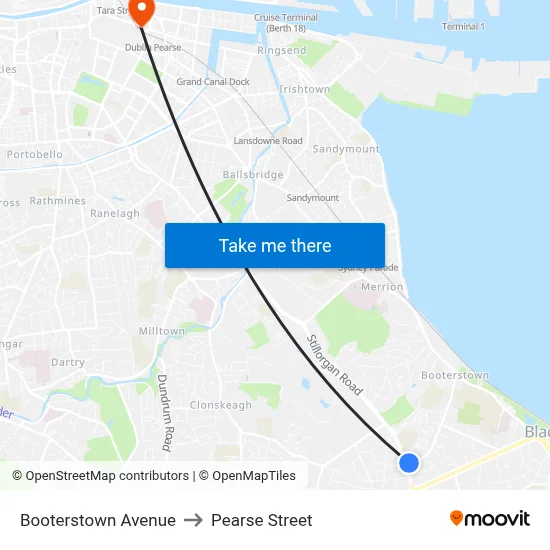 Booterstown Avenue to Pearse Street map