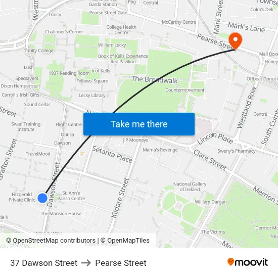 37 Dawson Street to Pearse Street map