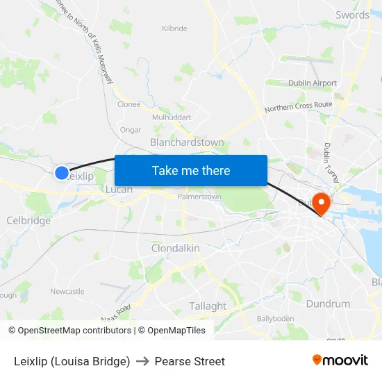 Leixlip (Louisa Bridge) to Pearse Street map