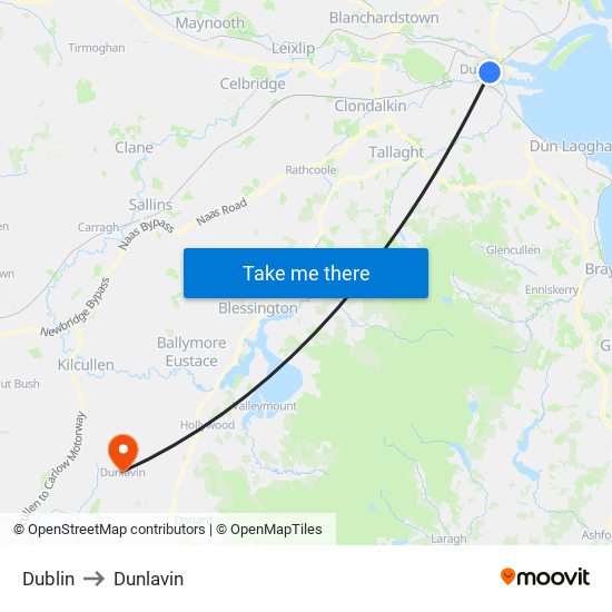 Dublin to Dunlavin map