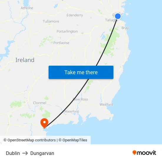 Dublin to Dungarvan map
