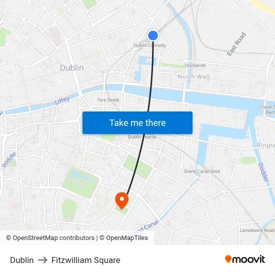 Dublin to Fitzwilliam Square map