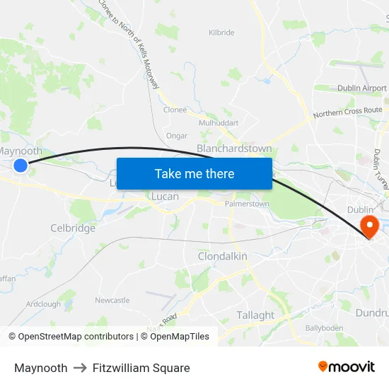 Maynooth to Fitzwilliam Square map