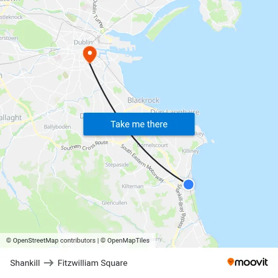 Shankill to Fitzwilliam Square map