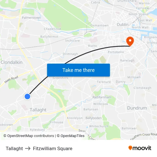 Tallaght to Fitzwilliam Square map