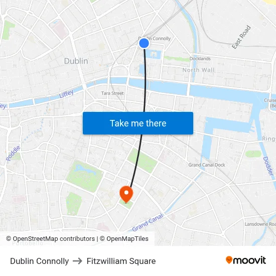 Dublin Connolly to Fitzwilliam Square map