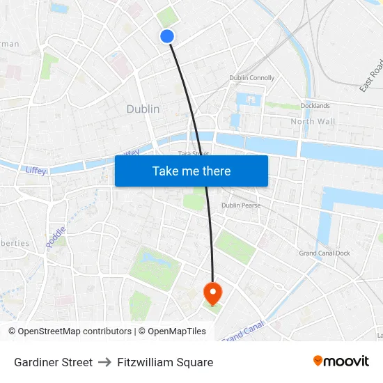Gardiner Street to Fitzwilliam Square map