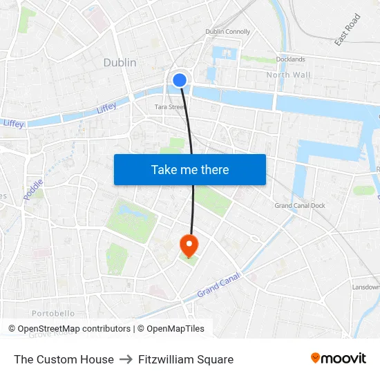 The Custom House to Fitzwilliam Square map