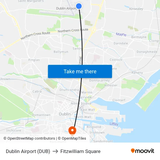 Dublin Airport (DUB) to Fitzwilliam Square map