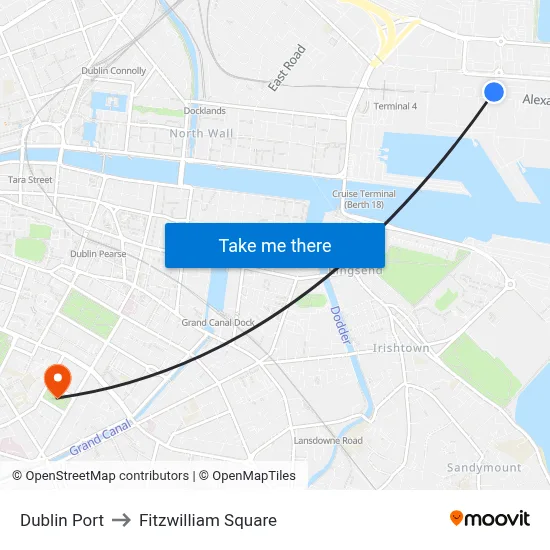 Dublin Port to Fitzwilliam Square map