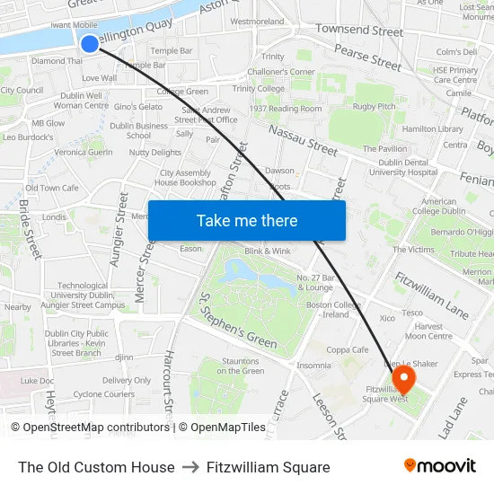 The Old Custom House to Fitzwilliam Square map