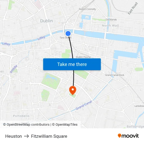 Heuston to Fitzwilliam Square map