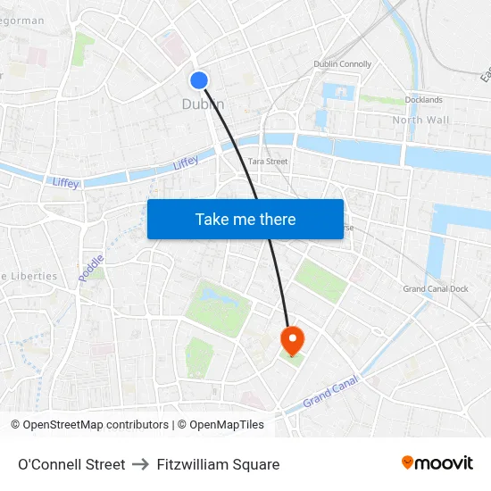 O'Connell Street to Fitzwilliam Square map