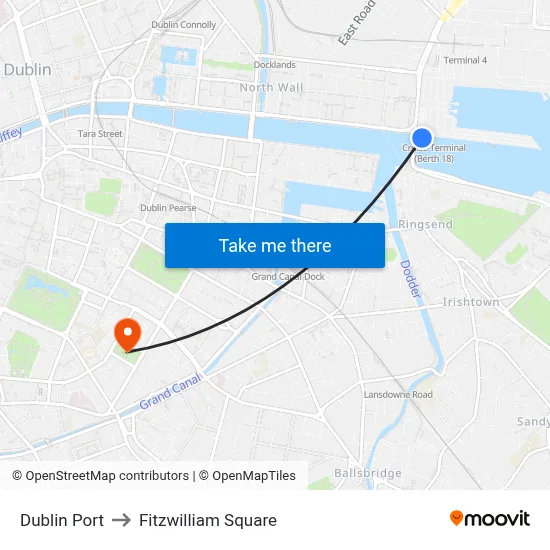 Dublin Port to Fitzwilliam Square map