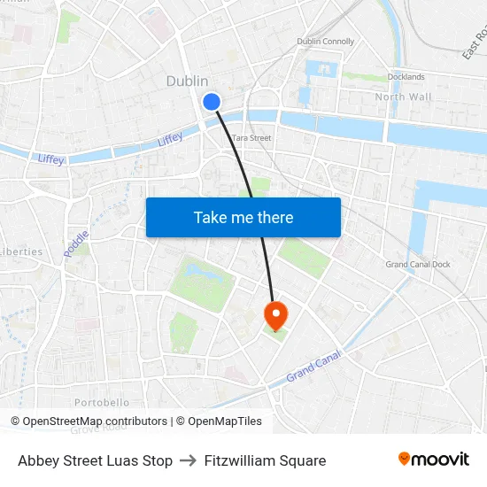 Abbey Street Luas Stop to Fitzwilliam Square map