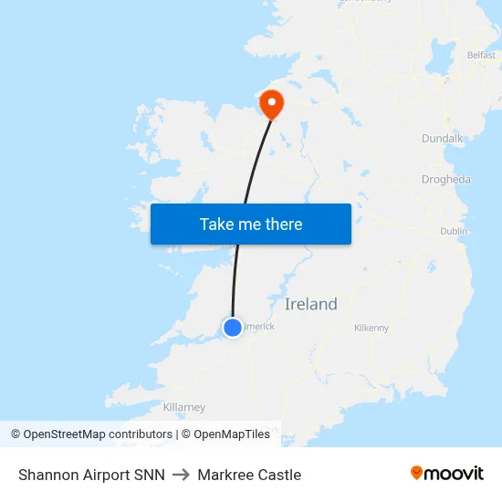 Shannon Airport SNN to Markree Castle map