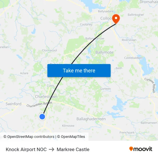 Knock Airport NOC to Markree Castle map