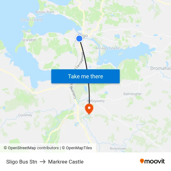 Sligo Bus Stn to Markree Castle map