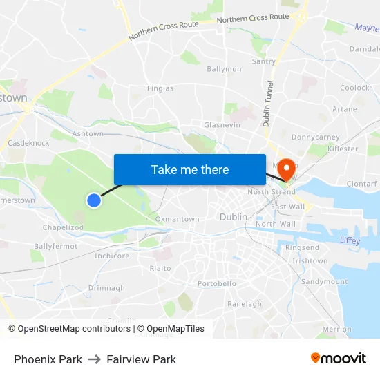 Phoenix Park to Fairview Park map